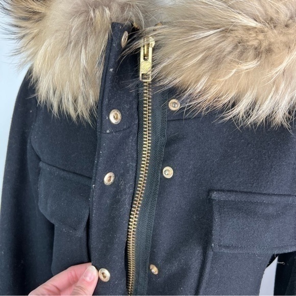 SAM Parka Womens size small Black Campus Jacket Wool Blend Hooded Fur Collar - Picture 11 of 15